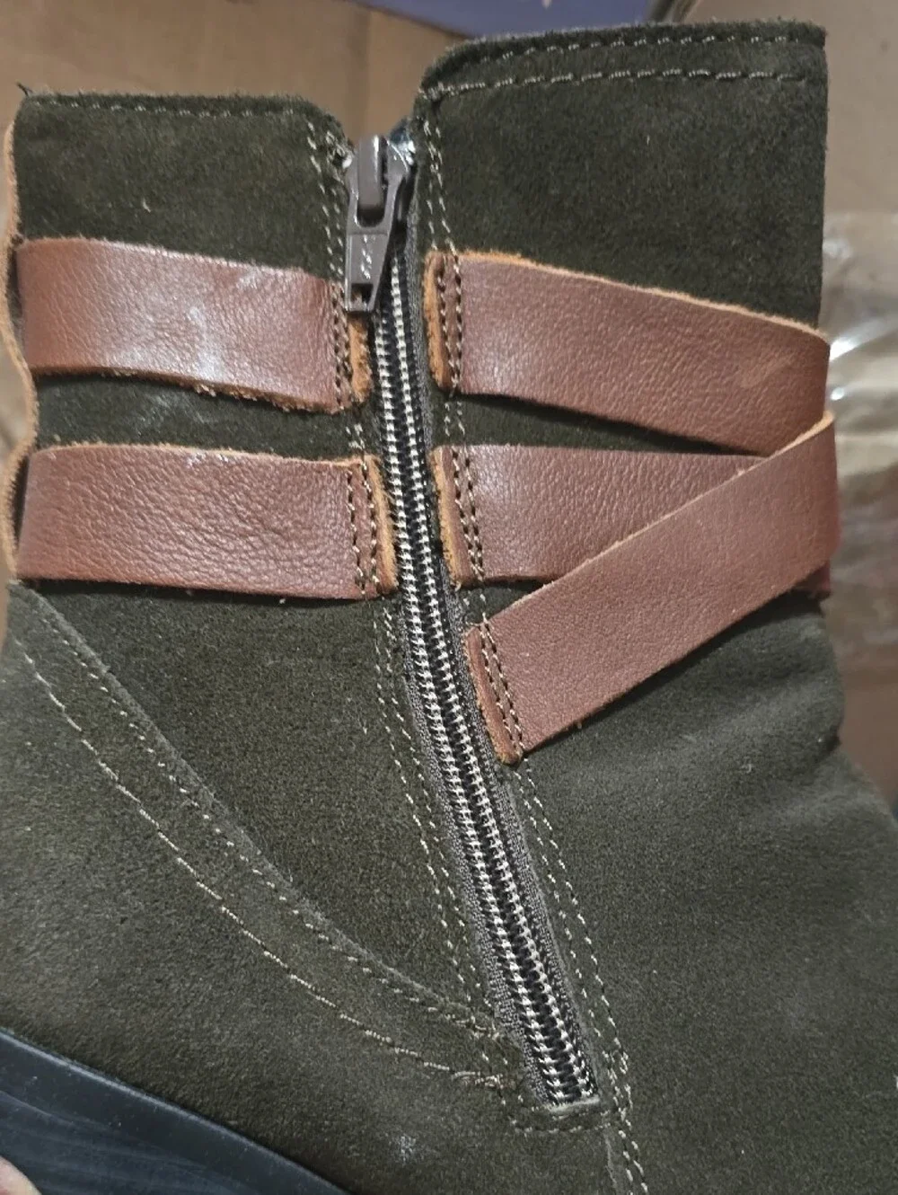 Skechers Women's Suede Ankle Boots with Olive Color Brown Wrap Strap
